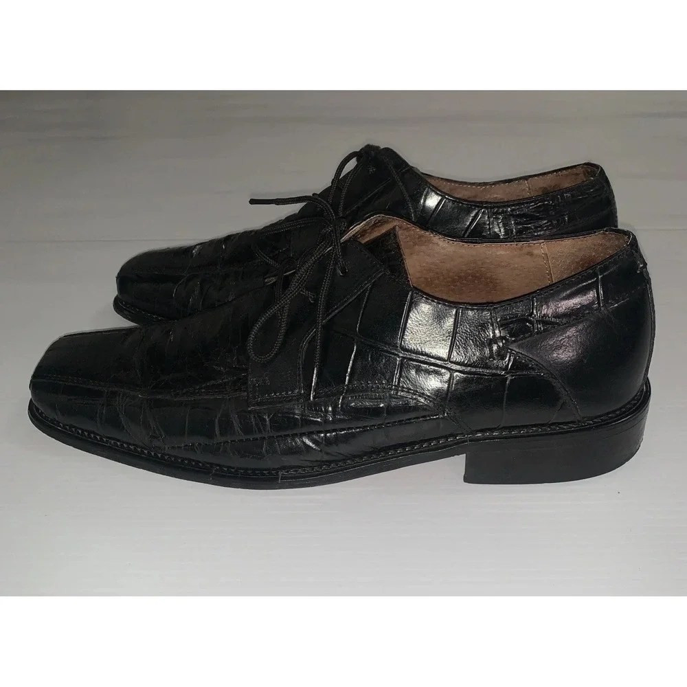 Stacy Adams Genuine‎ Snake Oxford dress shoes 10M square toe lace-up Black